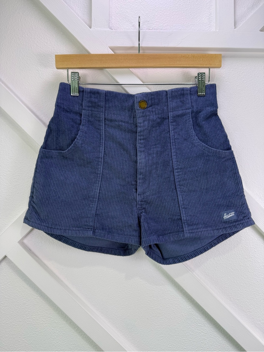 Hammies Women's High Rise Corduroy Shorts Blue Size 28 Retro 70s Inspired